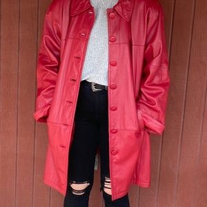 Red Leather Car Coat